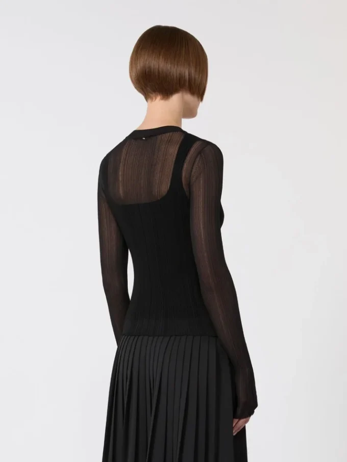 Pull en viscose à effet trompe-l’œil, noir Pull en viscose à effet trompe-l’œil, noir