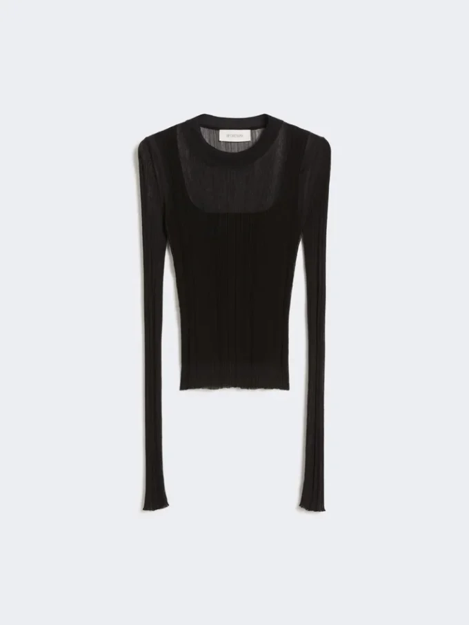Pull en viscose à effet trompe-l’œil, noir Pull en viscose à effet trompe-l’œil, noir