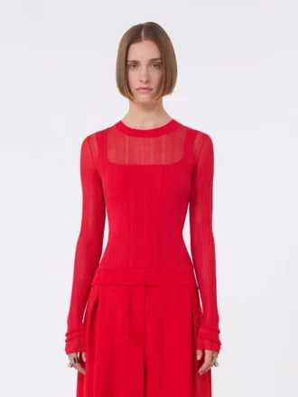 Pull en viscose à effet trompe-l&rsquo;œil, rouge