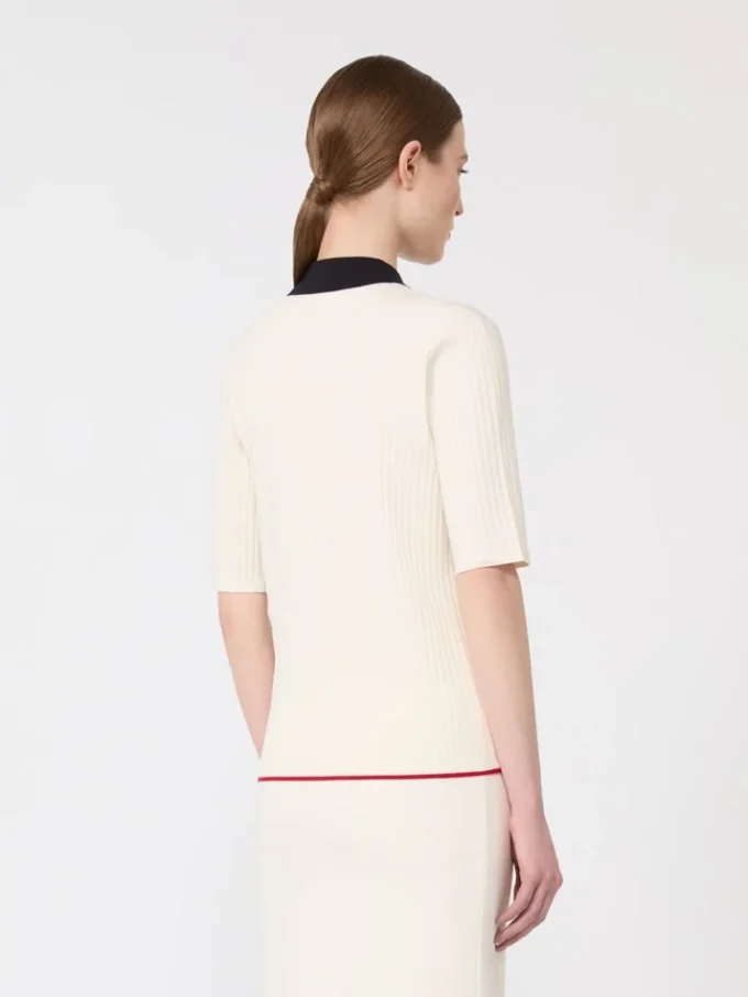 Pull en viscose stretch, blanc et bleu Pull en viscose stretch, blanc et bleu