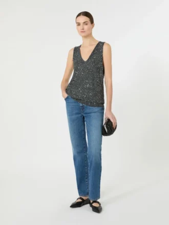 Pull sans manches à paillettes, gris foncé