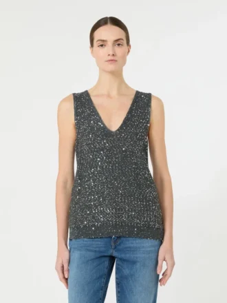 Pull sans manches à paillettes, gris foncé