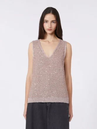 Pull sans manches à paillettes, rose antique