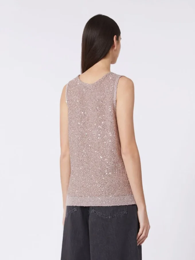 Pull sans manches à paillettes, rose antique