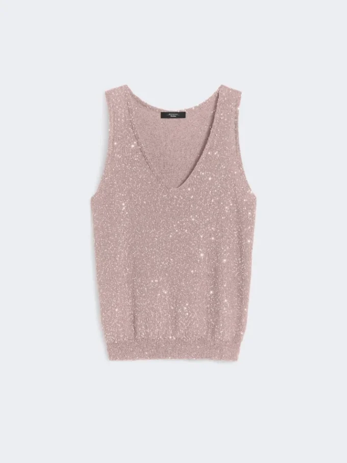 Pull sans manches à paillettes, rose antique