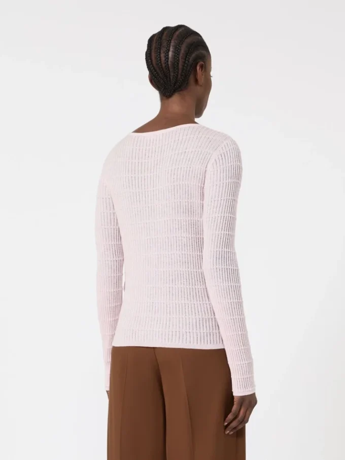 Pull slim-fit en laine et soie, rose Pull slim-fit en laine et soie, rose