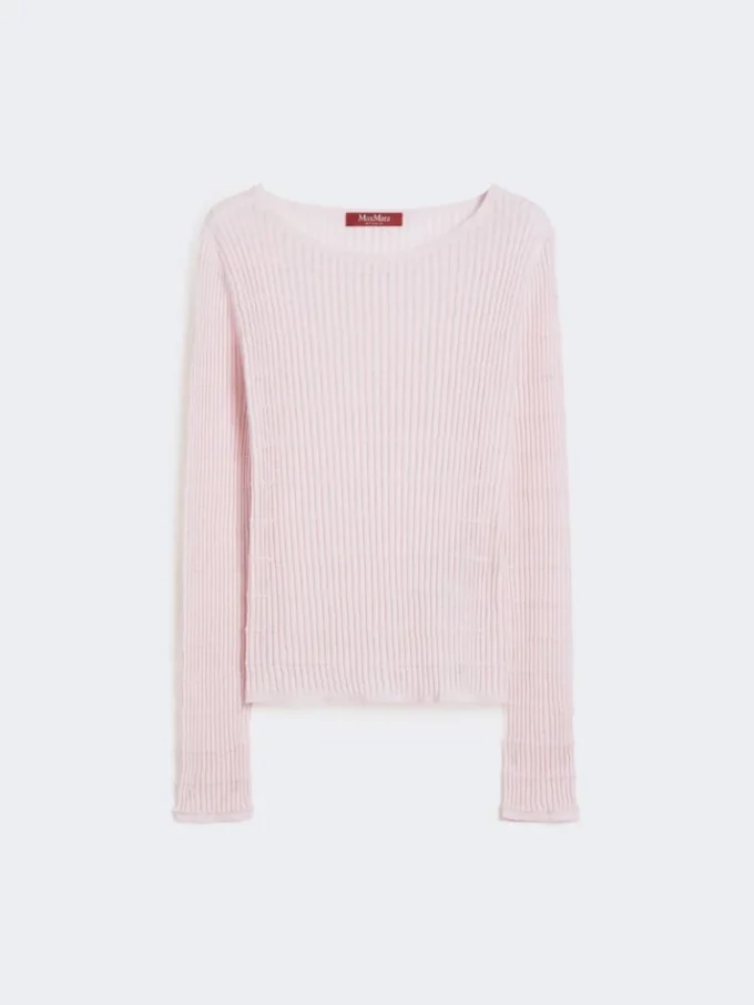 Pull slim-fit en laine et soie, rose Pull slim-fit en laine et soie, rose