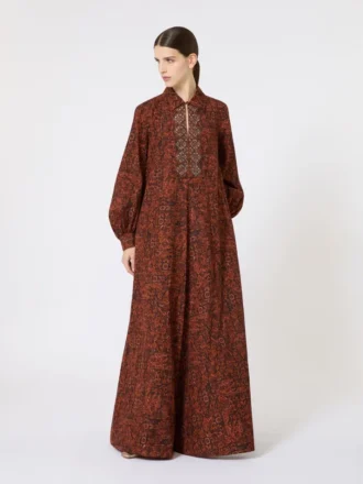 Robe caftan en coton imprimé, couleur caramel