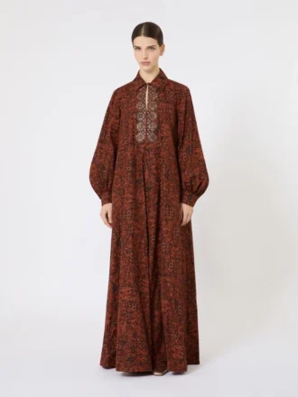 Robe caftan en coton imprimé, couleur caramel