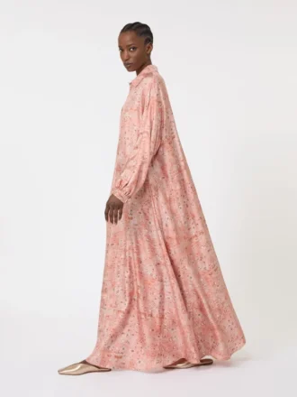 Robe caftan en sergé imprimé, corail