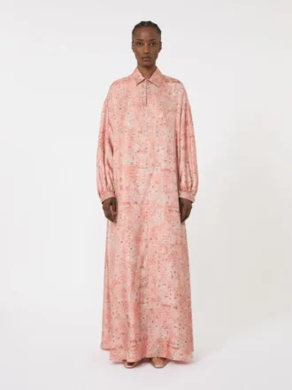 Robe caftan en sergé imprimé, corail