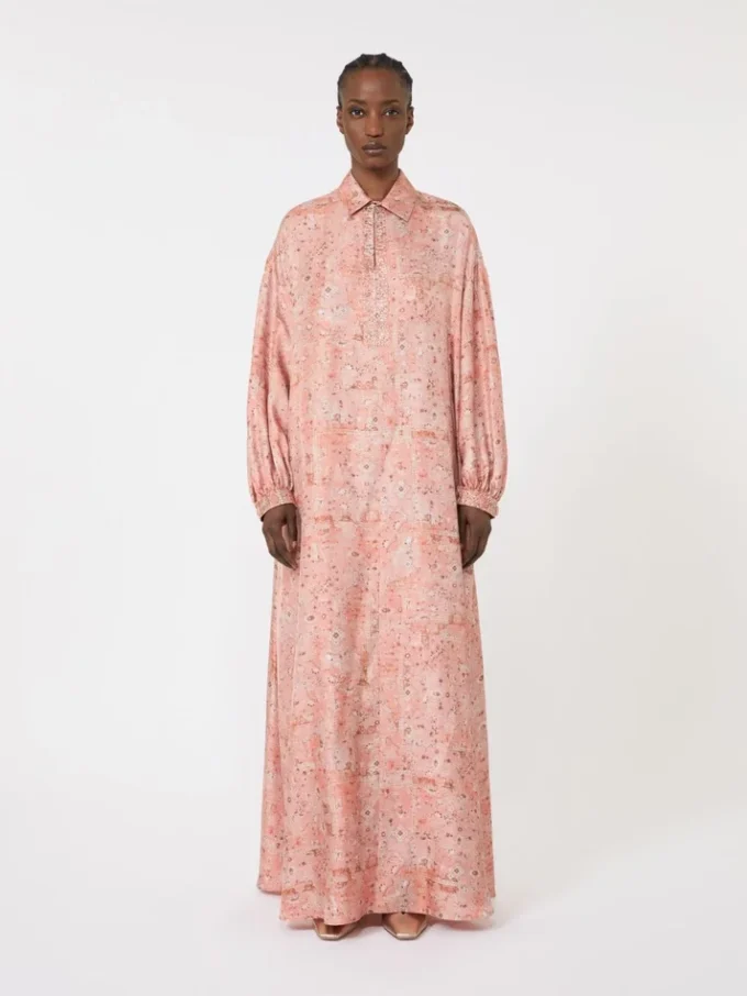 Robe caftan en sergé imprimé, corail Robe caftan en sergé imprimé, corail