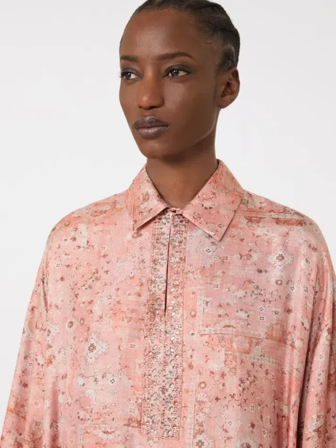 Robe caftan en sergé imprimé, corail Robe caftan en sergé imprimé, corail