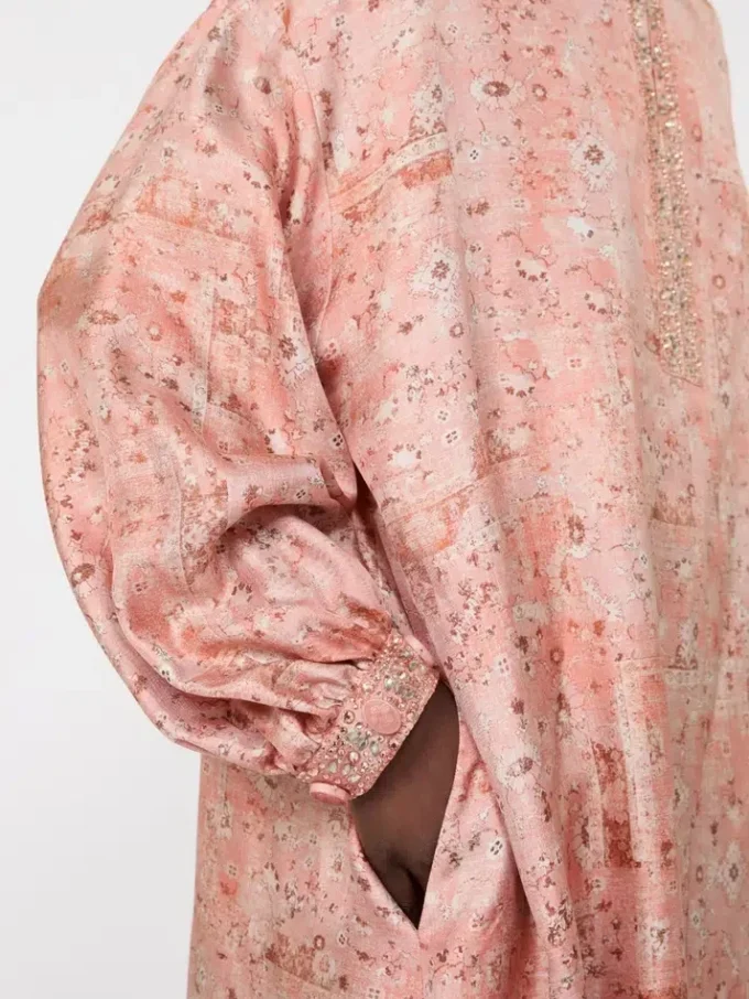 Robe caftan en sergé imprimé, corail Robe caftan en sergé imprimé, corail