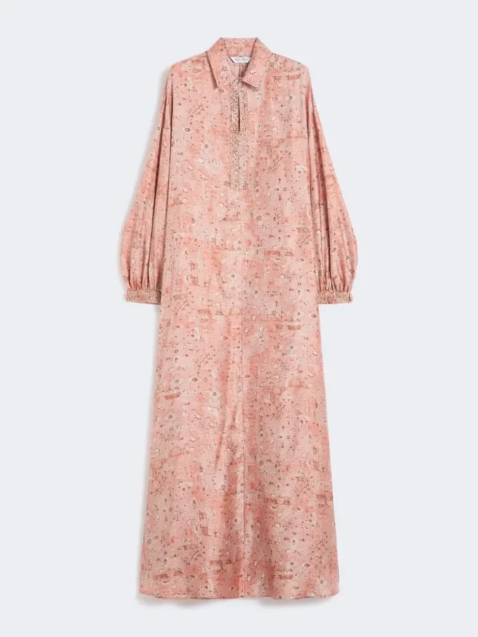 Robe caftan en sergé imprimé, corail Robe caftan en sergé imprimé, corail