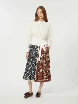 Robe chemise en coton imprimé et sergé, blanche