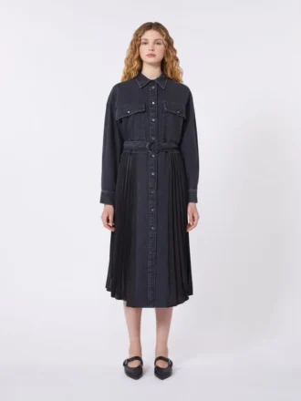 Robe chemise en denim et satin, noire