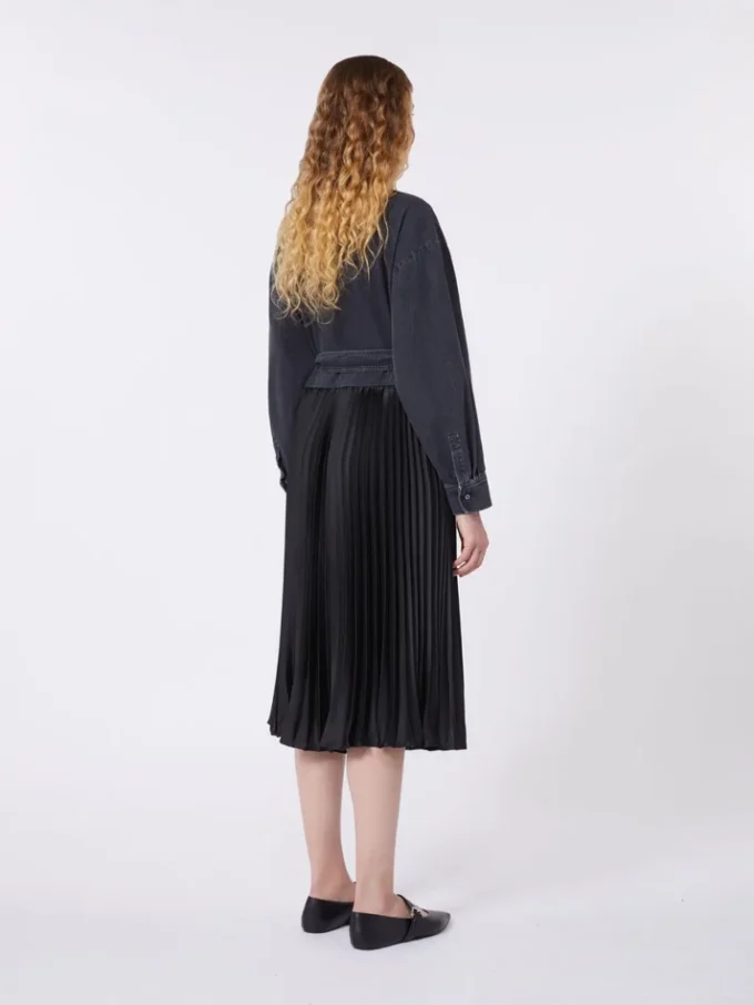 Robe chemise en denim et satin, noire Robe chemise en denim et satin, noire
