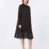 Robe chemise en gaze de ramie brodée, noire