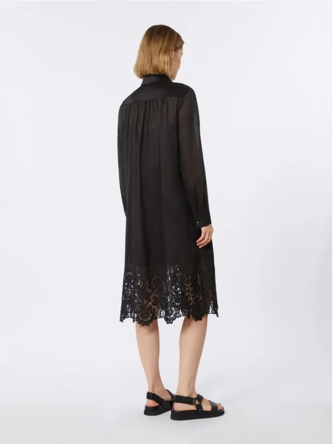 Robe chemise en gaze de ramie brodée, noire