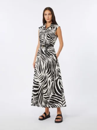 Robe chemise en popeline imprimée, noire
