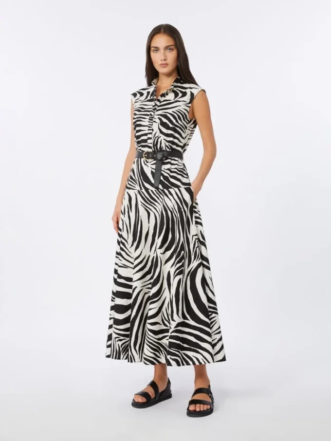 Robe chemise en popeline imprimée, noire Robe chemise en popeline imprimée, noire