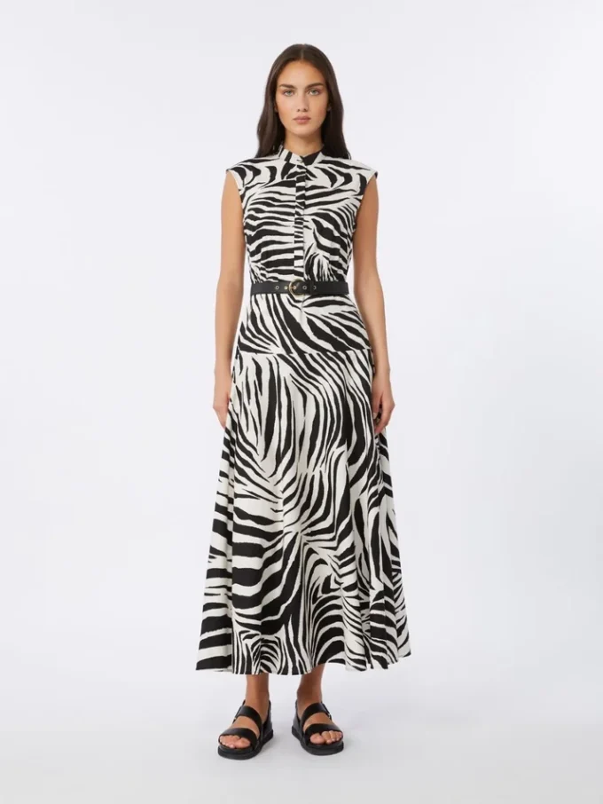 Robe chemise en popeline imprimée, noire Robe chemise en popeline imprimée, noire