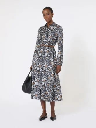 Robe chemise en soie imprimée, bleu outremer
