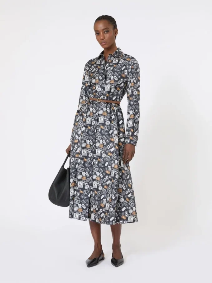 Robe chemise en soie imprimée, bleu outremer Robe chemise en soie imprimée, bleu outremer