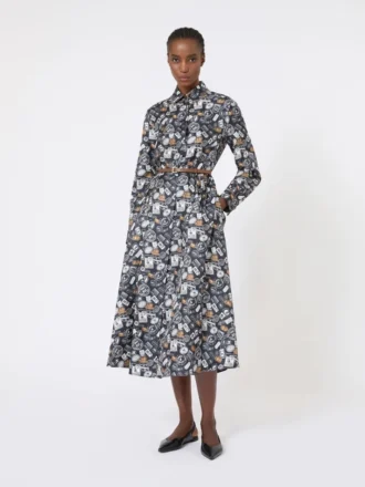 Robe chemise en soie imprimée, bleu outremer