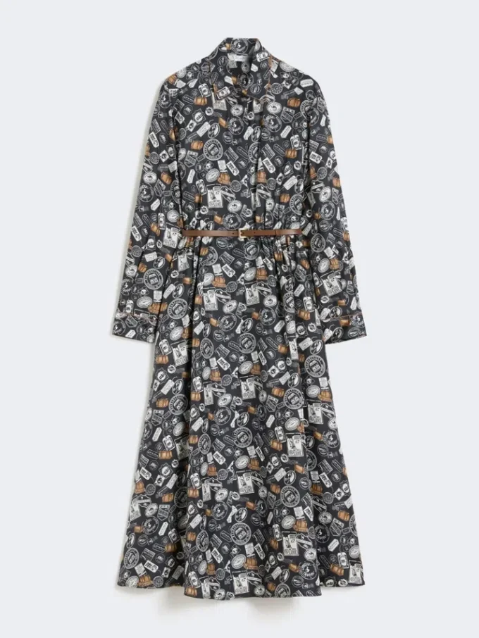 Robe chemise en soie imprimée, bleu outremer Robe chemise en soie imprimée, bleu outremer