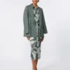 Robe chemise en soie imprimée, verte Robe chemise en soie imprimée, verte