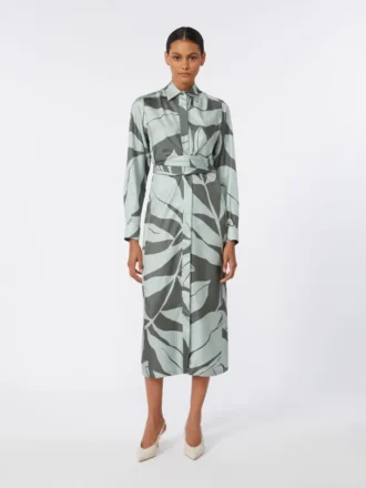 Robe chemise en soie imprimée, verte
