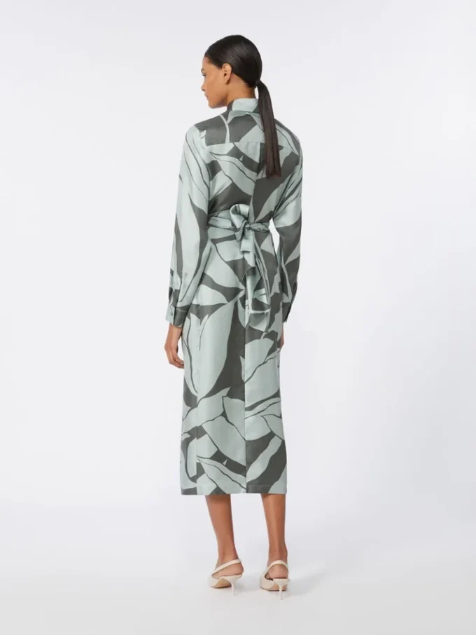 Robe chemise en soie imprimée, verte Robe chemise en soie imprimée, verte