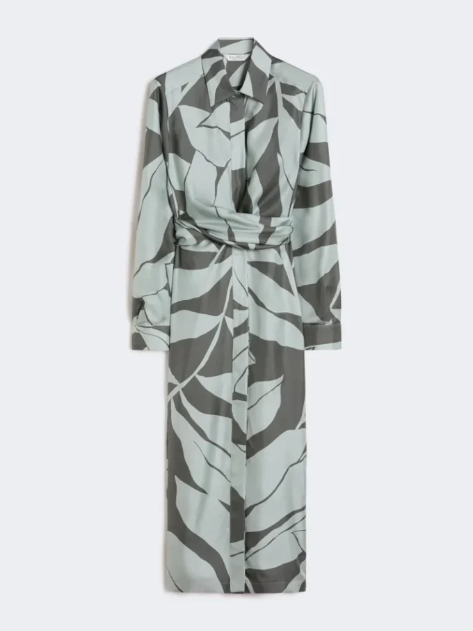 Robe chemise en soie imprimée, verte Robe chemise en soie imprimée, verte