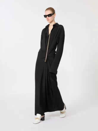 Robe chemise en soie stretch, noire