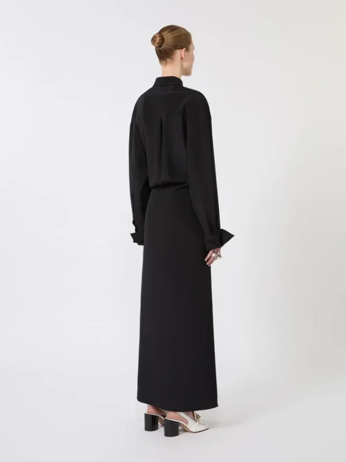 Robe chemise en soie stretch, noire Robe chemise en soie stretch, noire
