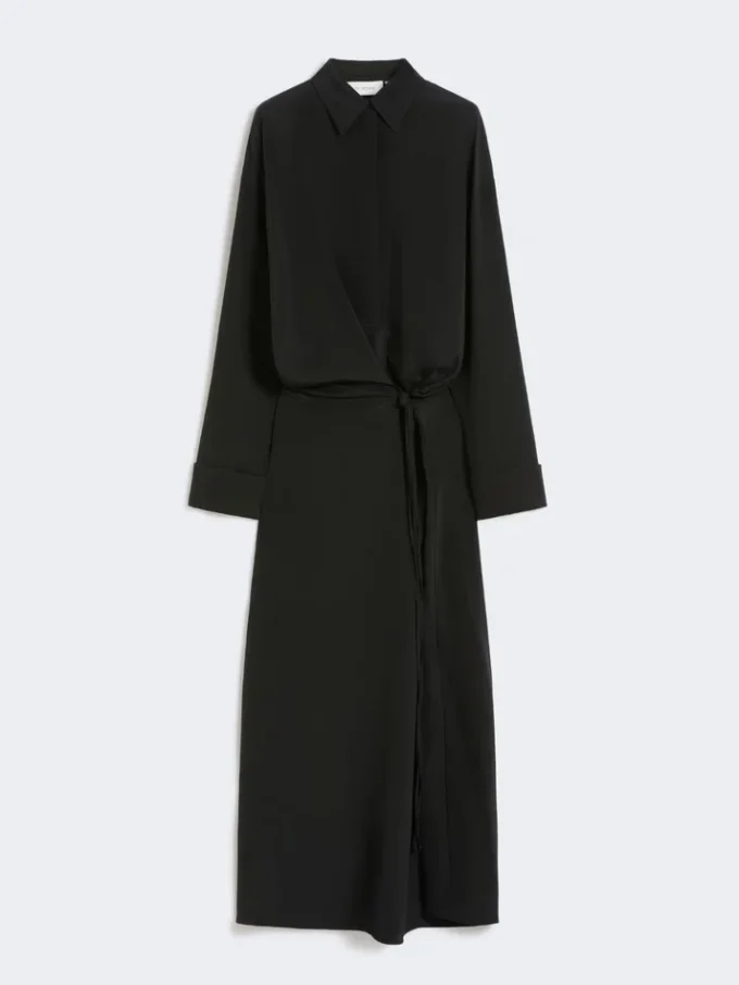 Robe chemise en soie stretch, noire Robe chemise en soie stretch, noire