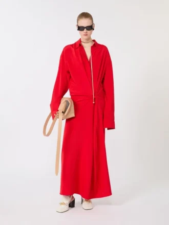 Robe chemise en soie stretch, rouge