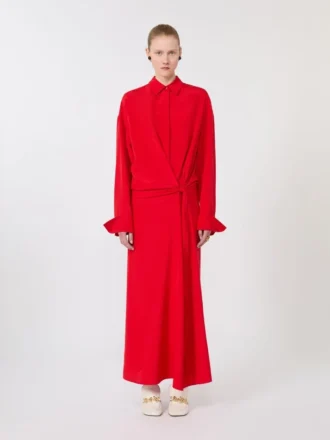 Robe chemise en soie stretch, rouge