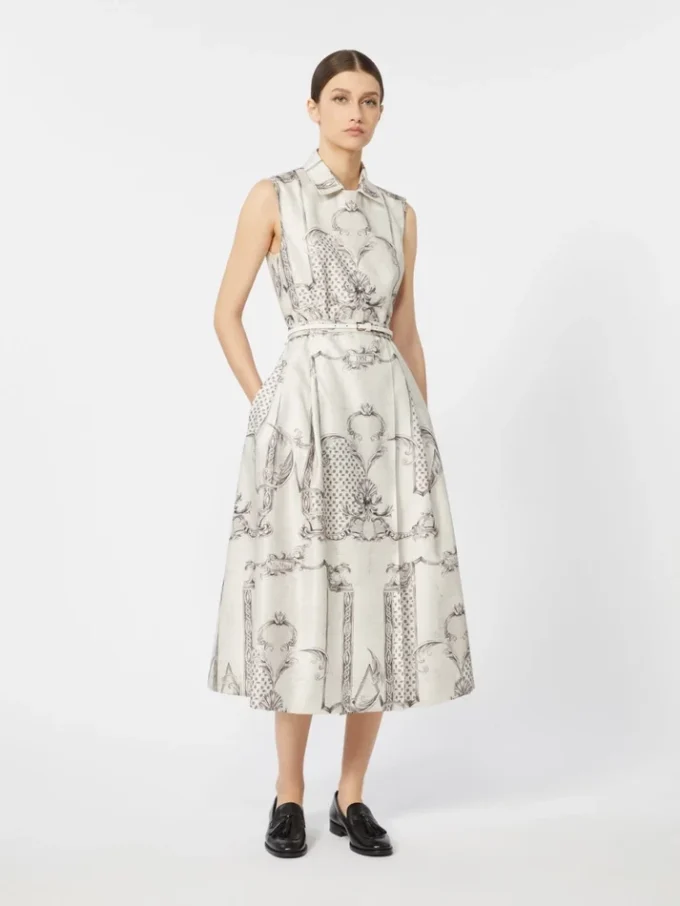 Robe chemise imprimée en mikado, ivoire Robe chemise imprimée en mikado, ivoire