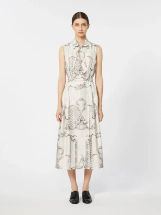Robe chemise imprimée en mikado, ivoire