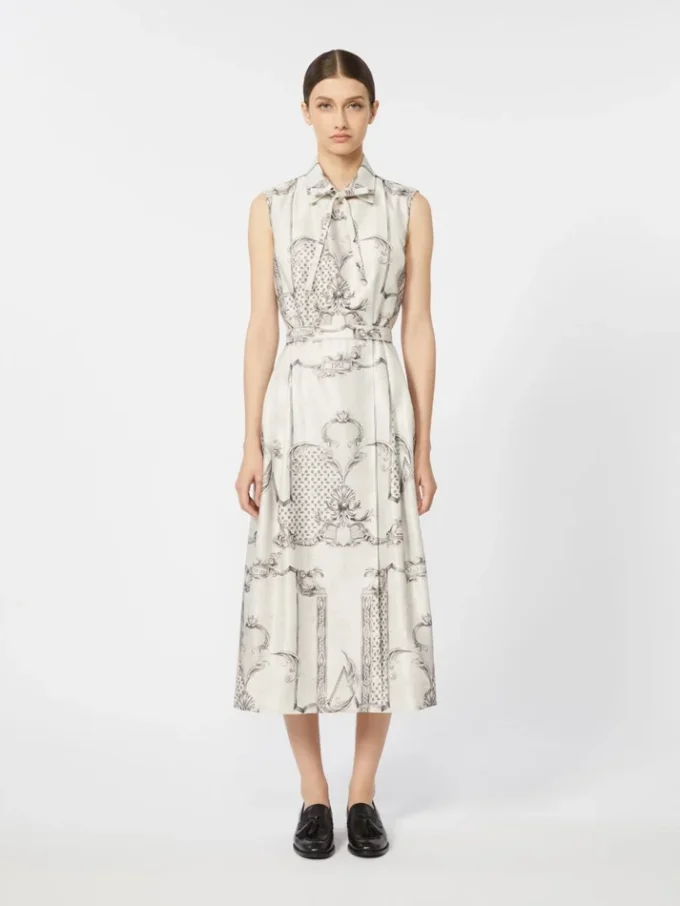 Robe chemise imprimée en mikado, ivoire Robe chemise imprimée en mikado, ivoire