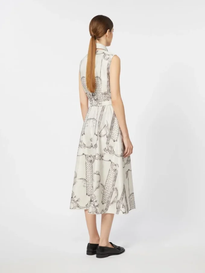 Robe chemise imprimée en mikado, ivoire Robe chemise imprimée en mikado, ivoire