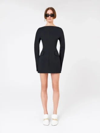 Robe courte ajustée en cady, noire