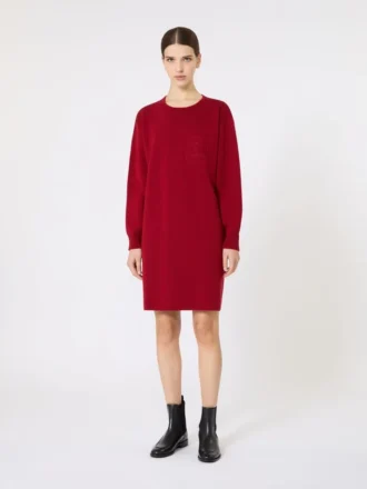 Robe courte en laine, rouge foncé