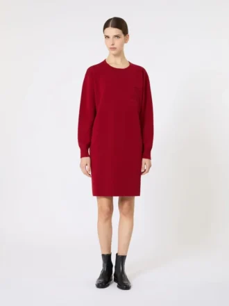 Robe courte en laine, rouge foncé