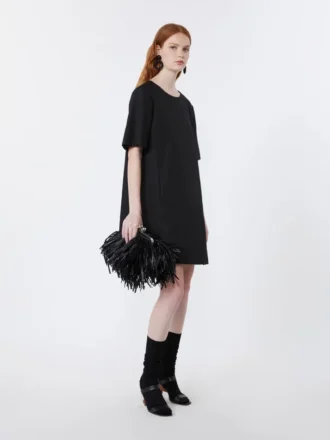 Robe courte en toile de coton et lin, noire