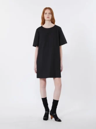 Robe courte en toile de coton et lin, noire