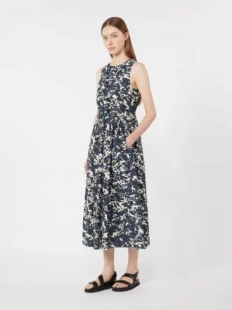 Robe en coton imprimé avec ceinture, bleu outremer